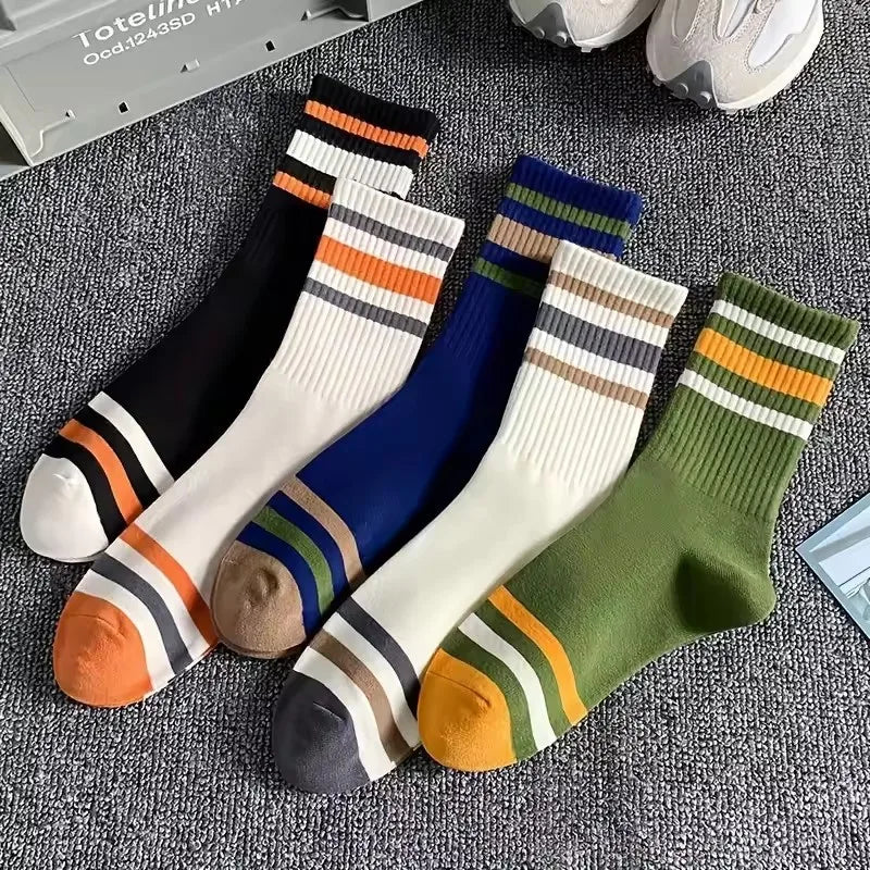 Men's Striped Mid Tube Socks - 5 Pairs