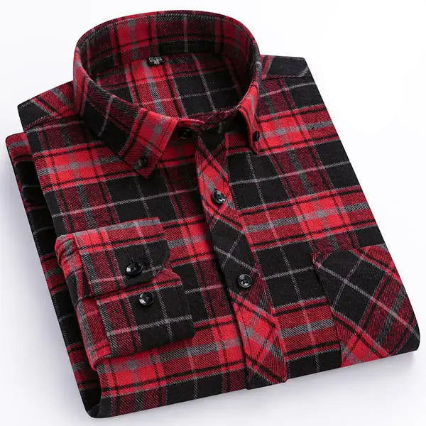 Men's Thick Flannel Plaid Shirts - Pure Cotton
