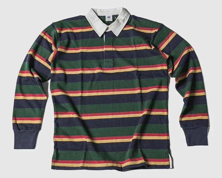 Ivy League Striped Long Sleeve Rugby Polo Shirt