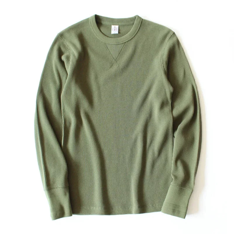 Heavyweight Waffle Knit Long Sleeve Long John Style Cotton Jumper Shirt