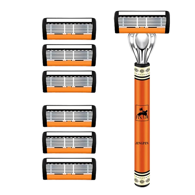 6 Layer Safety Razor Set For Men Stainless Steel Changeable Head Razor