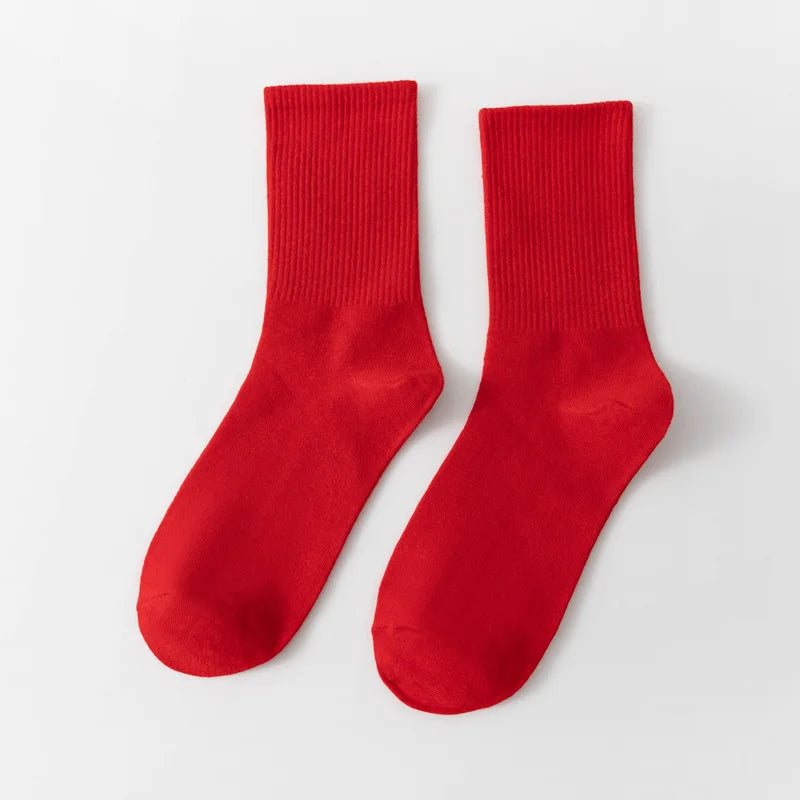 1 Pair Unisex Solid Color Breathable Cotton Socks