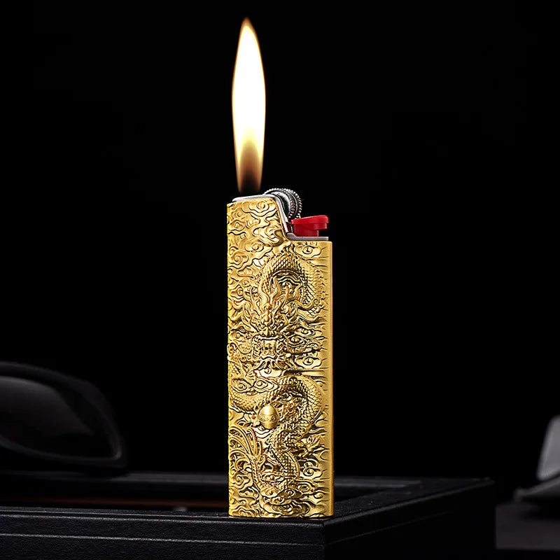 3D Flying Dragon Relief Metal Lighter Case For BIC J6 Full Size