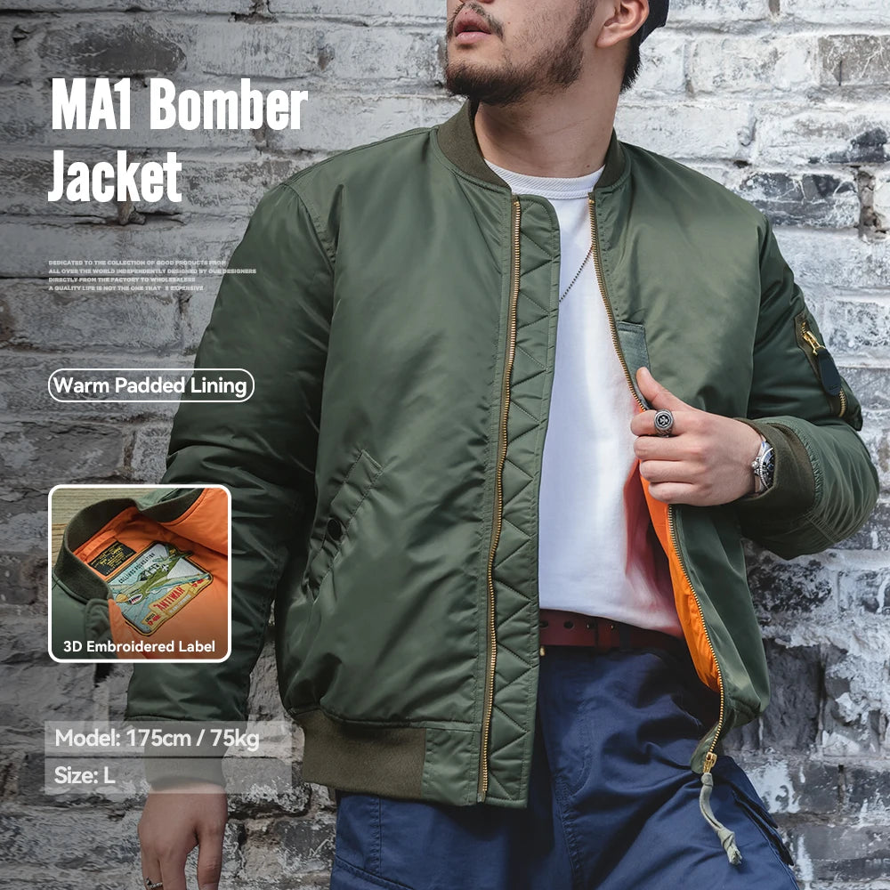 Men's Vintage MA1 Military Pilot Jacket - Nylon Shell