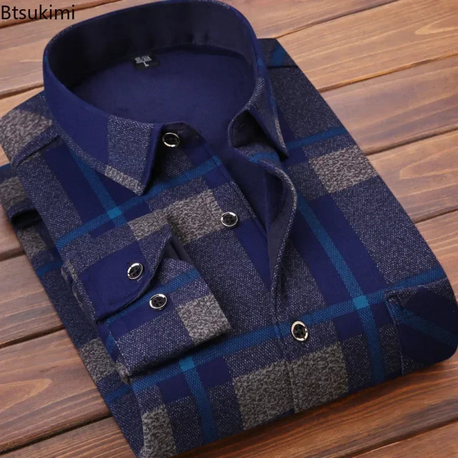 Men's Long Sleeve Plaid Flannel Shirts - Fur Lined