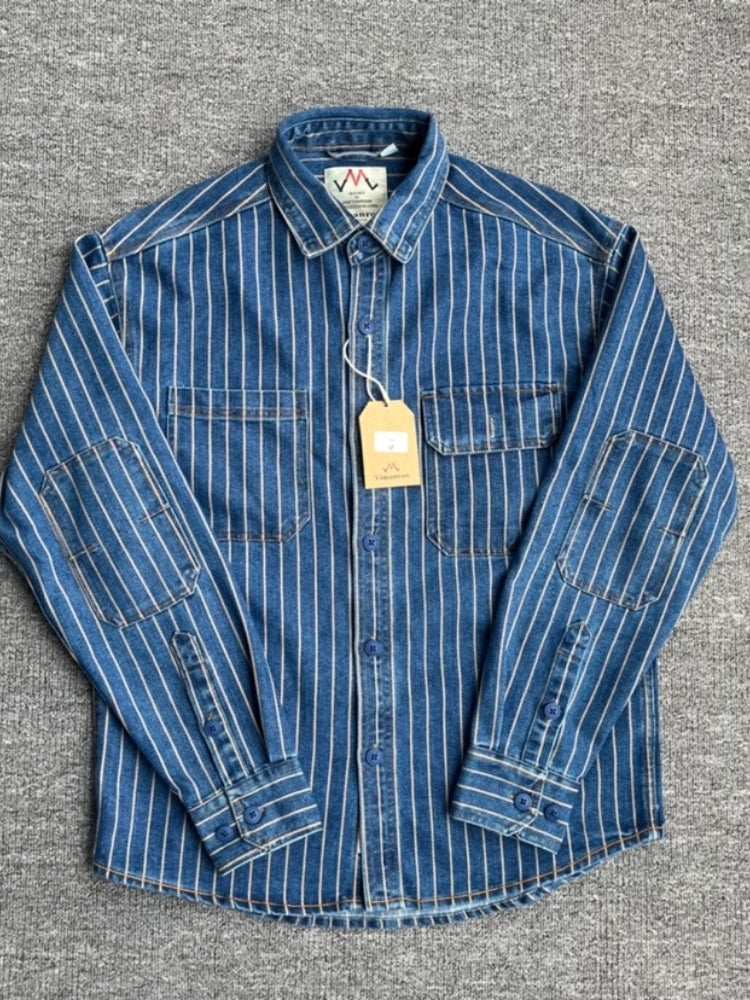 American Vintage Heavyweight Wabash Denim Cargo Striped Shirt for Men