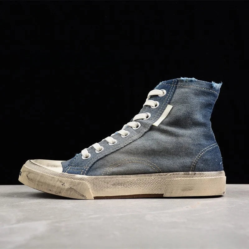 Distressed High-Top Canvas Sneakers