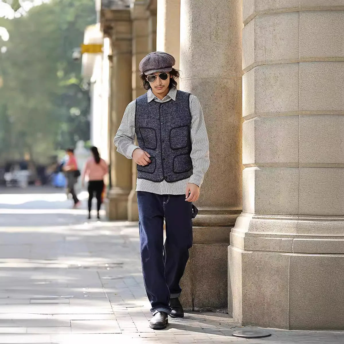 American Vintage Wabash Raw Denim Railroad Worker Jeans - Striped Work Pants