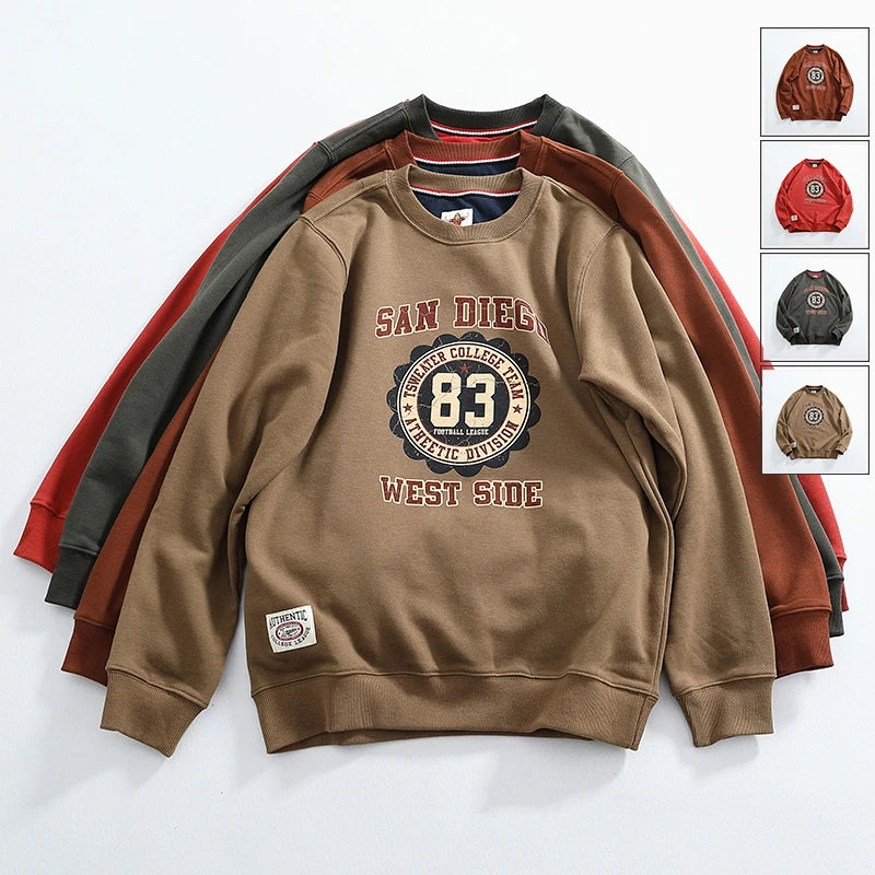 American Retro Long Sleeve O-neck Letter Printed Sweatshirts for Men