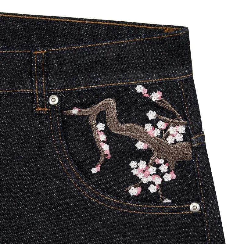 Embroidered Baggy Jeans - Selvedge Denim Pants