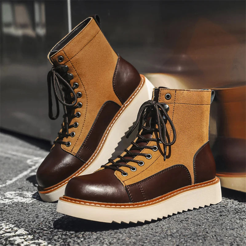 Men's Genuine Leather Ankle Boots | Outdoor Thick-Sole Casual Workwear