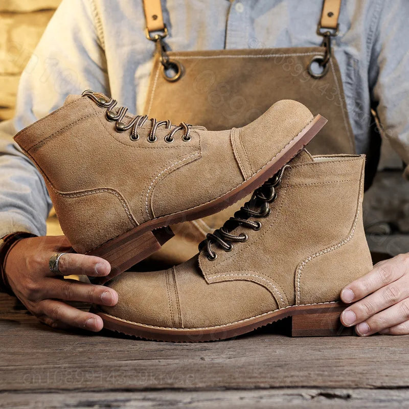 Reverse Velvet Vintage Cowhide Leather Cargo Boots