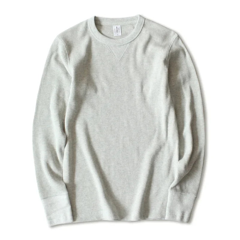 Heavyweight Waffle Knit Long Sleeve Long John Style Cotton Jumper Shirt