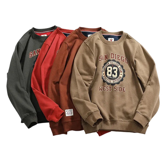 American Retro Long Sleeve O-neck Letter Printed Sweatshirts for Men