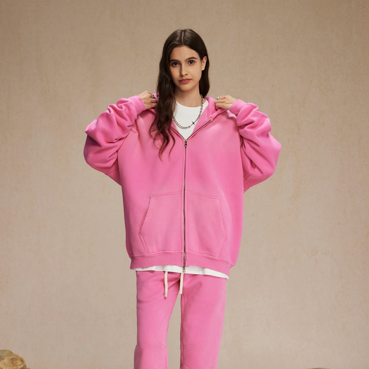 Distressed Tie Dye Gradient Zip Up Hoodie