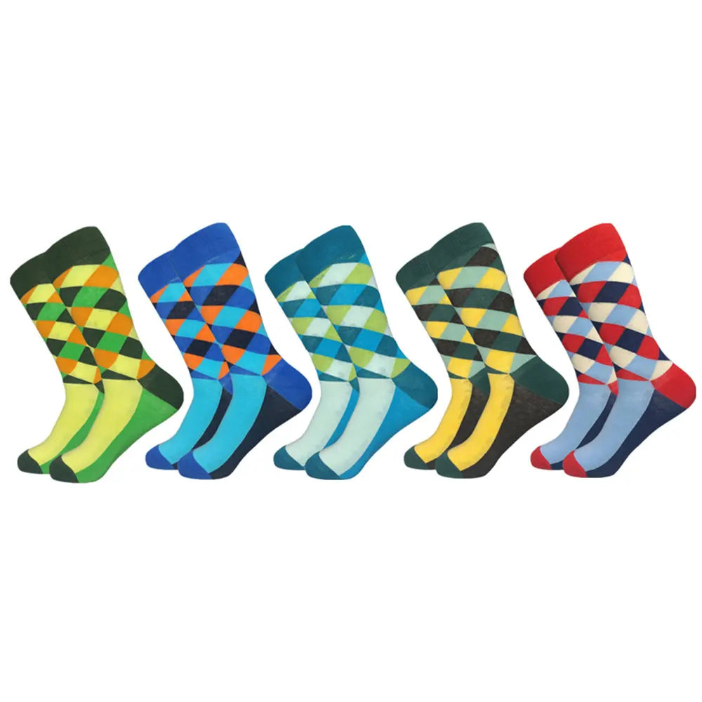 5 Pairs Colorful Pattern Novelty Men's Cotton Dress Socks