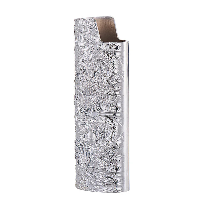 3D Flying Dragon Relief Metal Lighter Case For BIC J6 Full Size