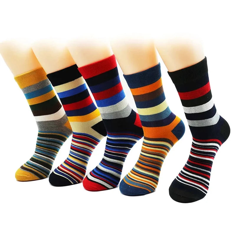 5 Pairs Men's Striped Cotton Socks