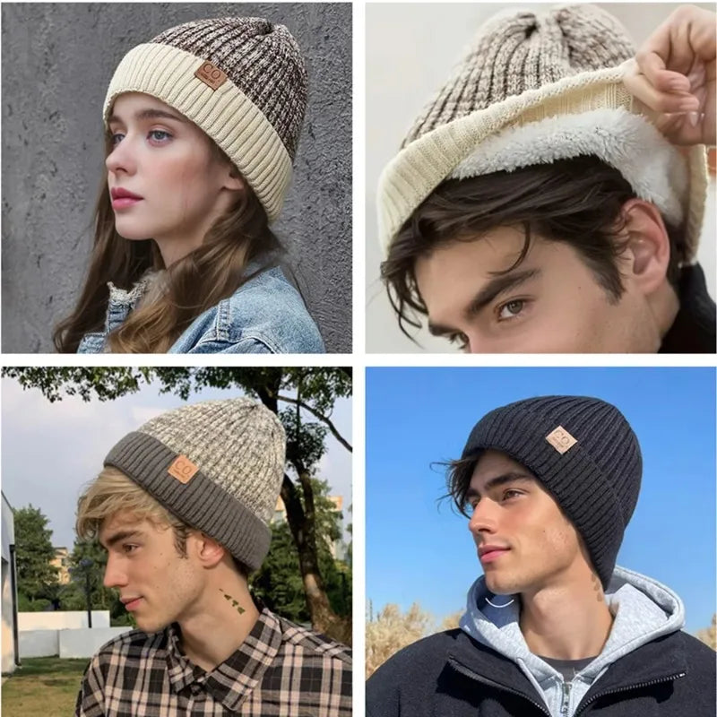 Two-Tone Winter Hats - Fur Lined Beanies