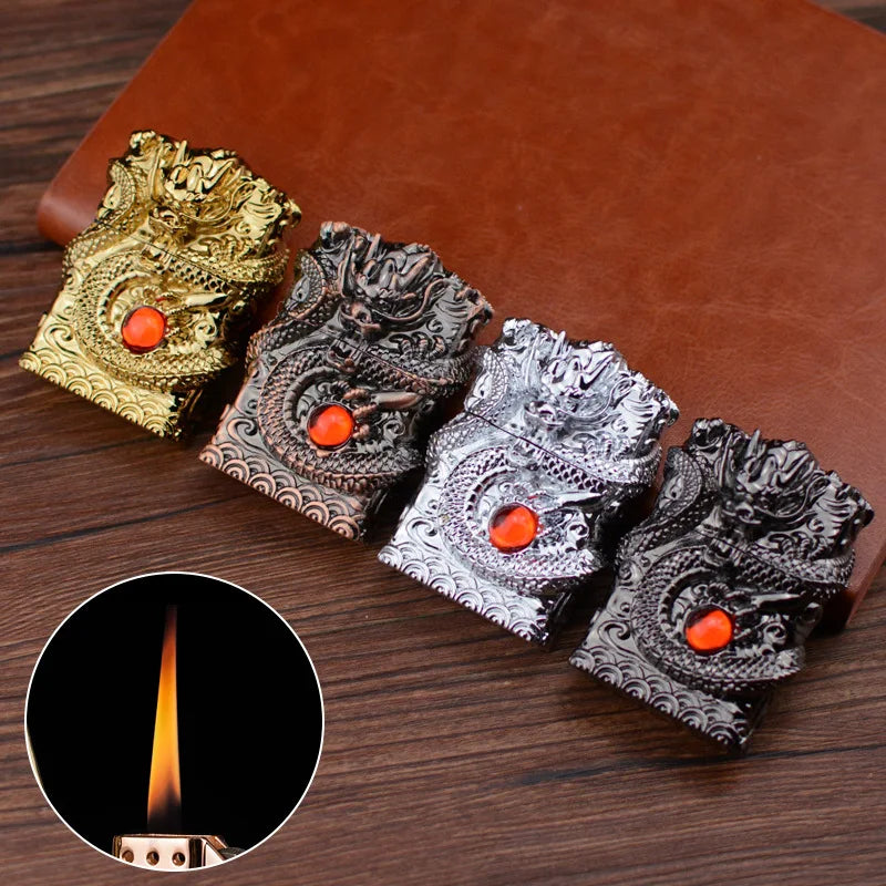 Vintage 3D Metal Relief Open Flame Lighter