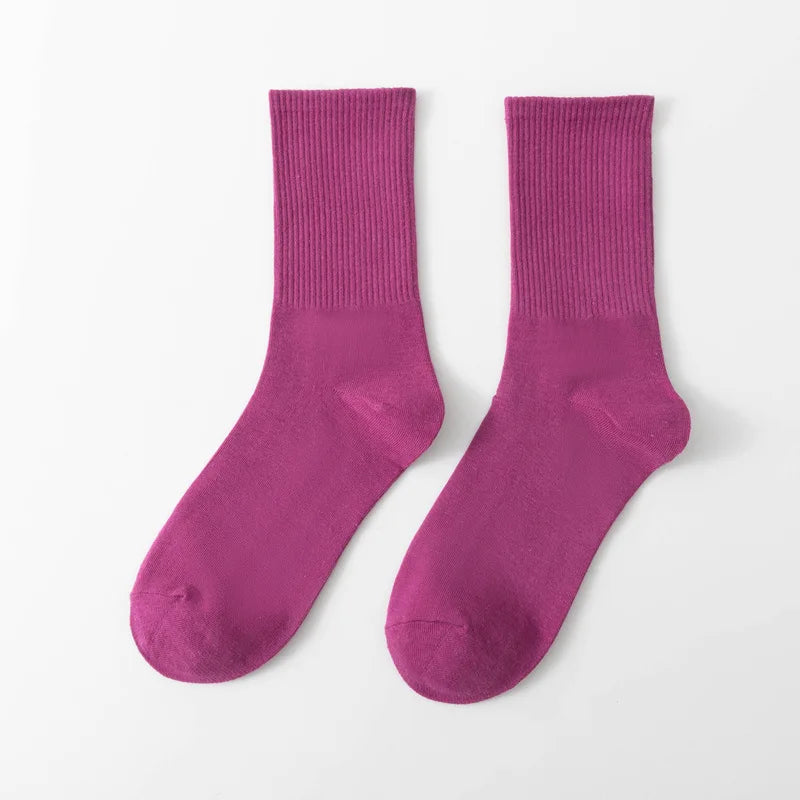 1 Pair Unisex Solid Color Breathable Cotton Socks