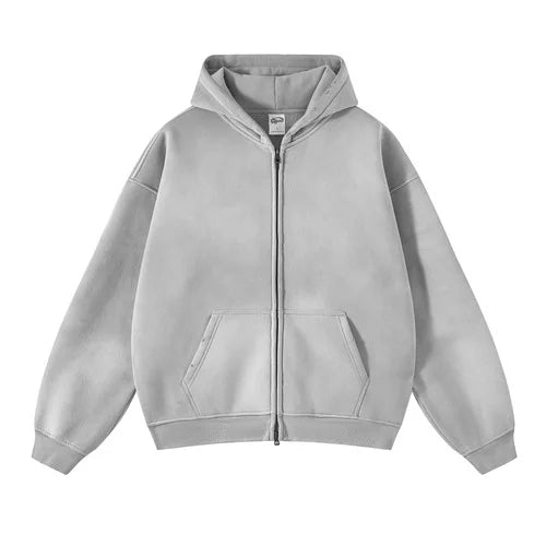 Distressed Tie Dye Gradient Zip Up Hoodie