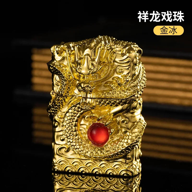 Vintage 3D Metal Relief Open Flame Lighter