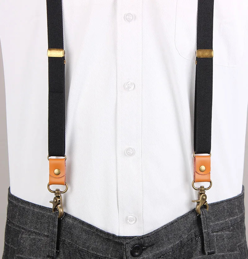 Vintage Men's Suspenders with 3 Hooks - Adjustable Casual Trouser Suspenders