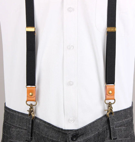 Vintage Men's Suspenders with 3 Hooks - Adjustable Casual Trouser Suspenders