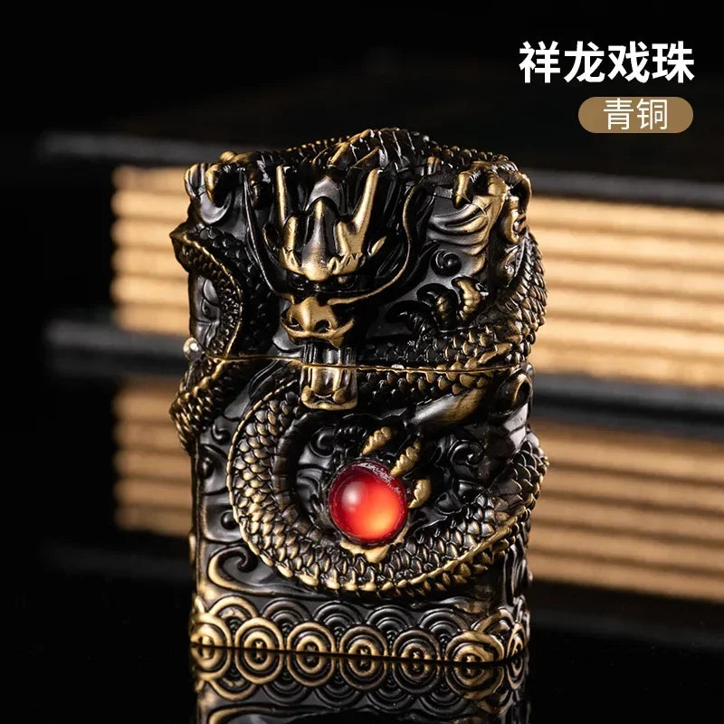 Vintage 3D Metal Relief Open Flame Lighter