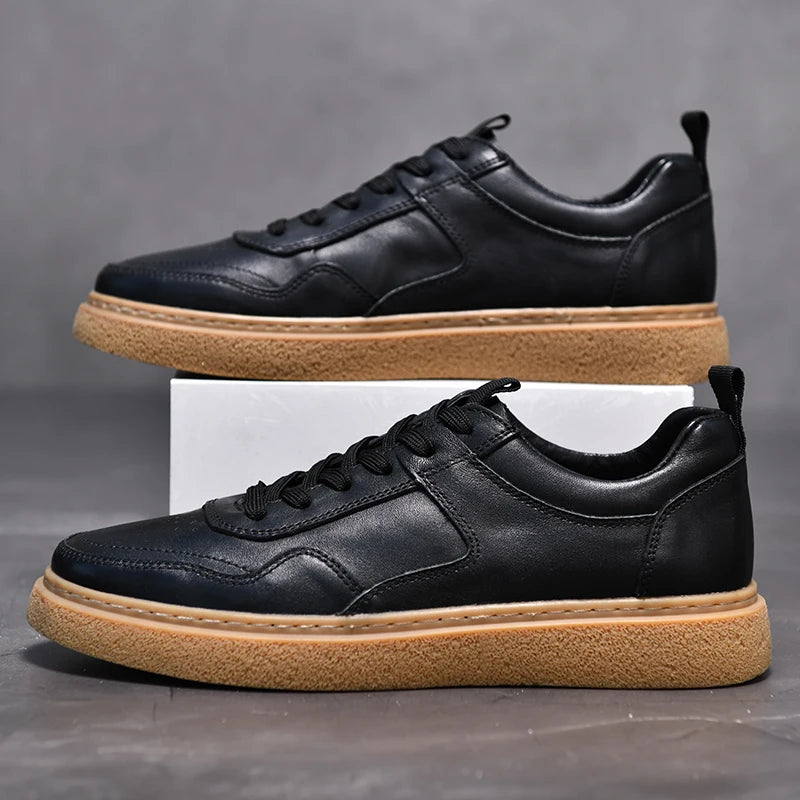 Men's Thick Soled Casual Leather Sports Sneakers