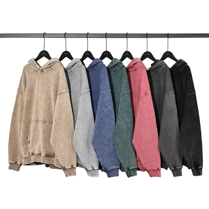 Japanese Retro Heavyweight Sweatshirt Washed Vintage Loose Hoodie