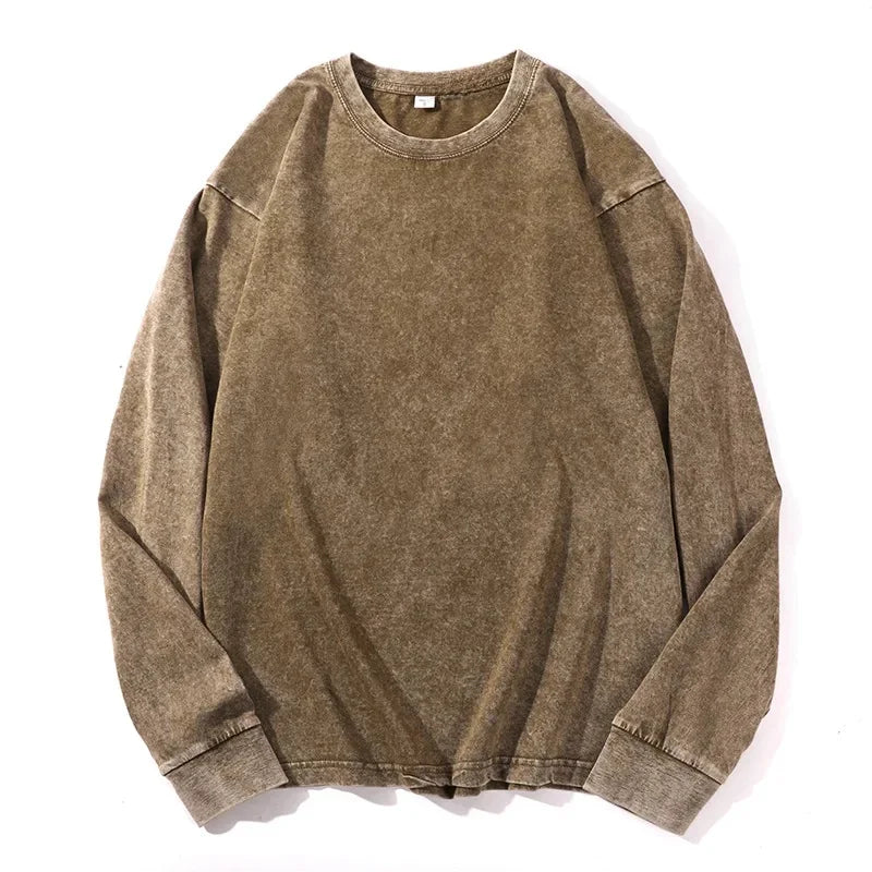 Distressed Long Sleeve Cotton T- Shirt