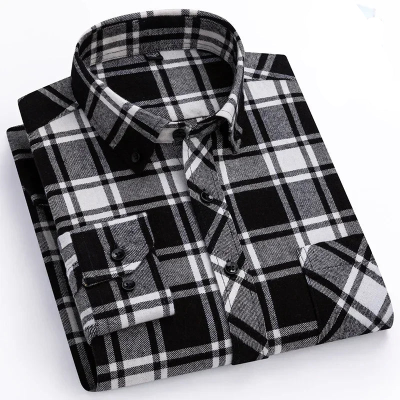 Men's Thick Flannel Plaid Shirts - Pure Cotton