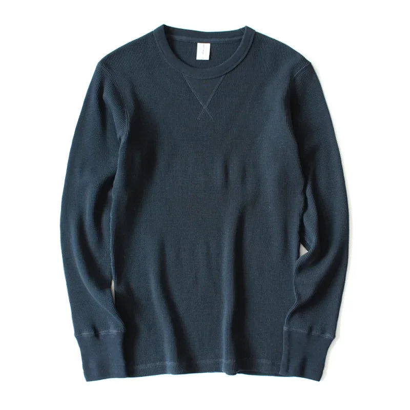Heavyweight Waffle Knit Long Sleeve Long John Style Cotton Jumper Shirt
