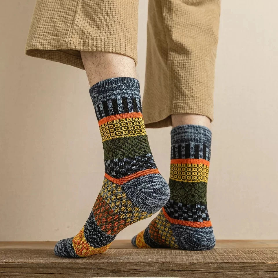 5 Pairs Winter Men's Thick Wool Socks - Warm Retro Style Colorful Socks
