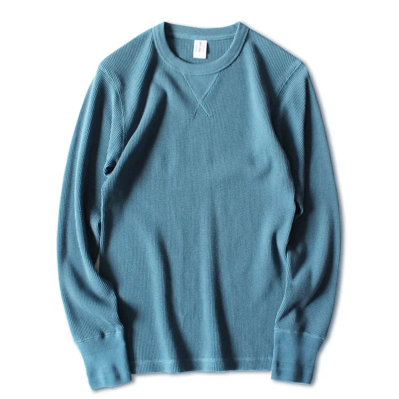 Heavyweight Waffle Knit Long Sleeve Long John Style Cotton Jumper Shirt
