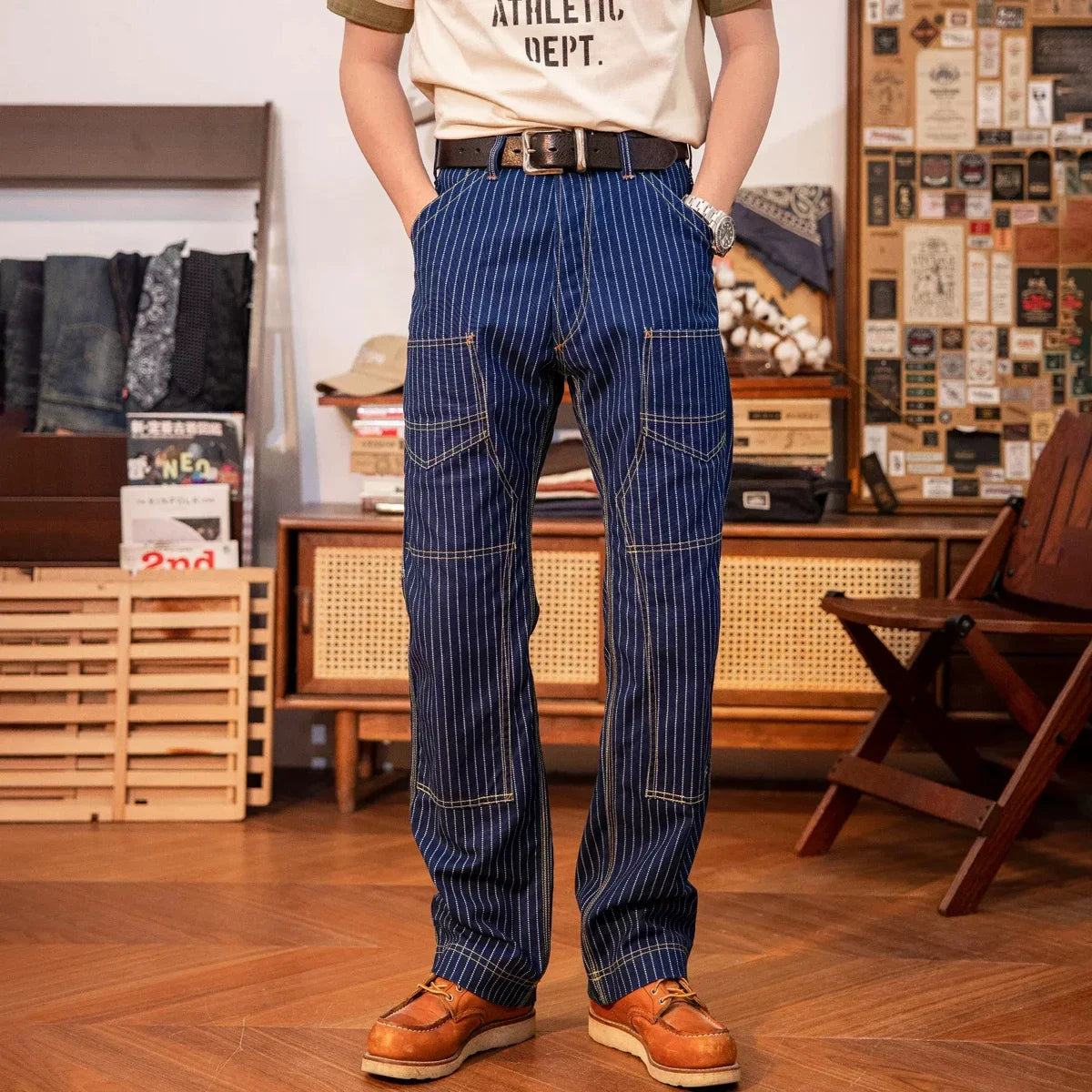 Indigo Wabash Trousers - Vintage Railroad Striped Work Pants