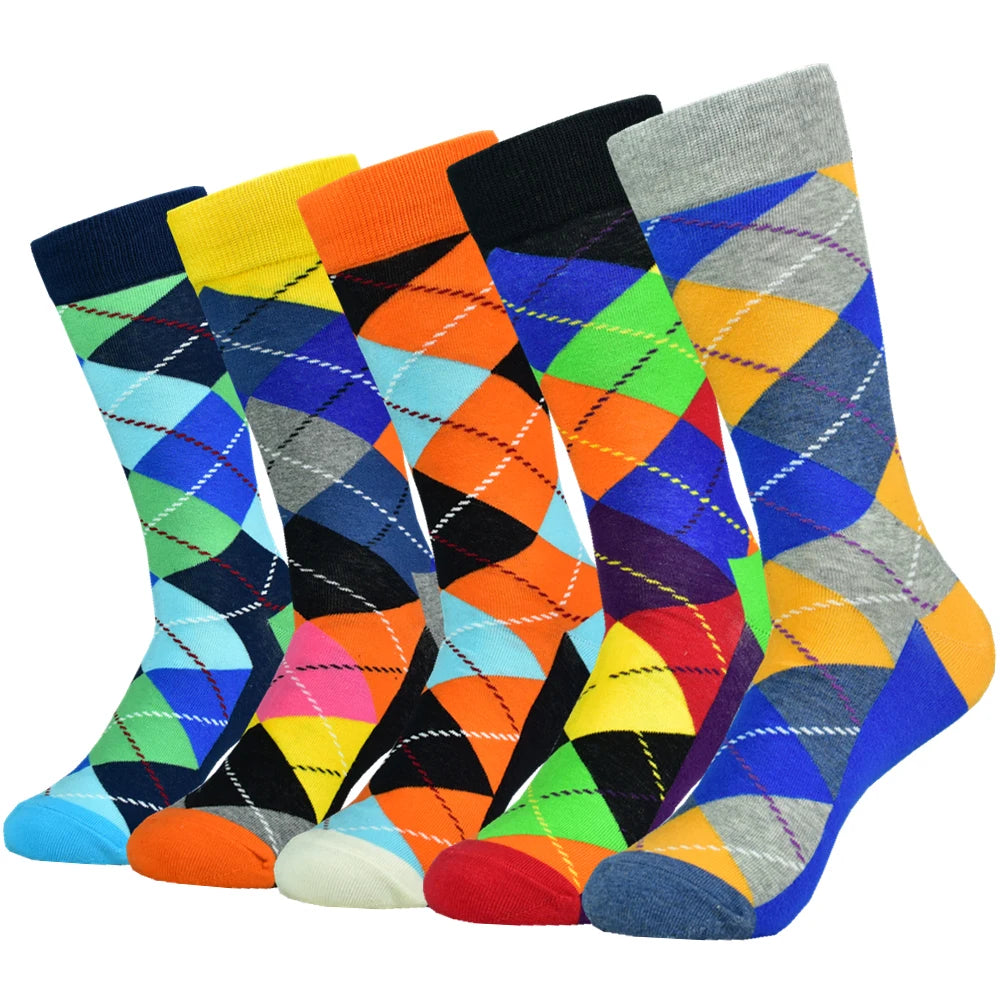 5 Pack Men's Color Dress Socks Casual Combed Cotton Happy Socks