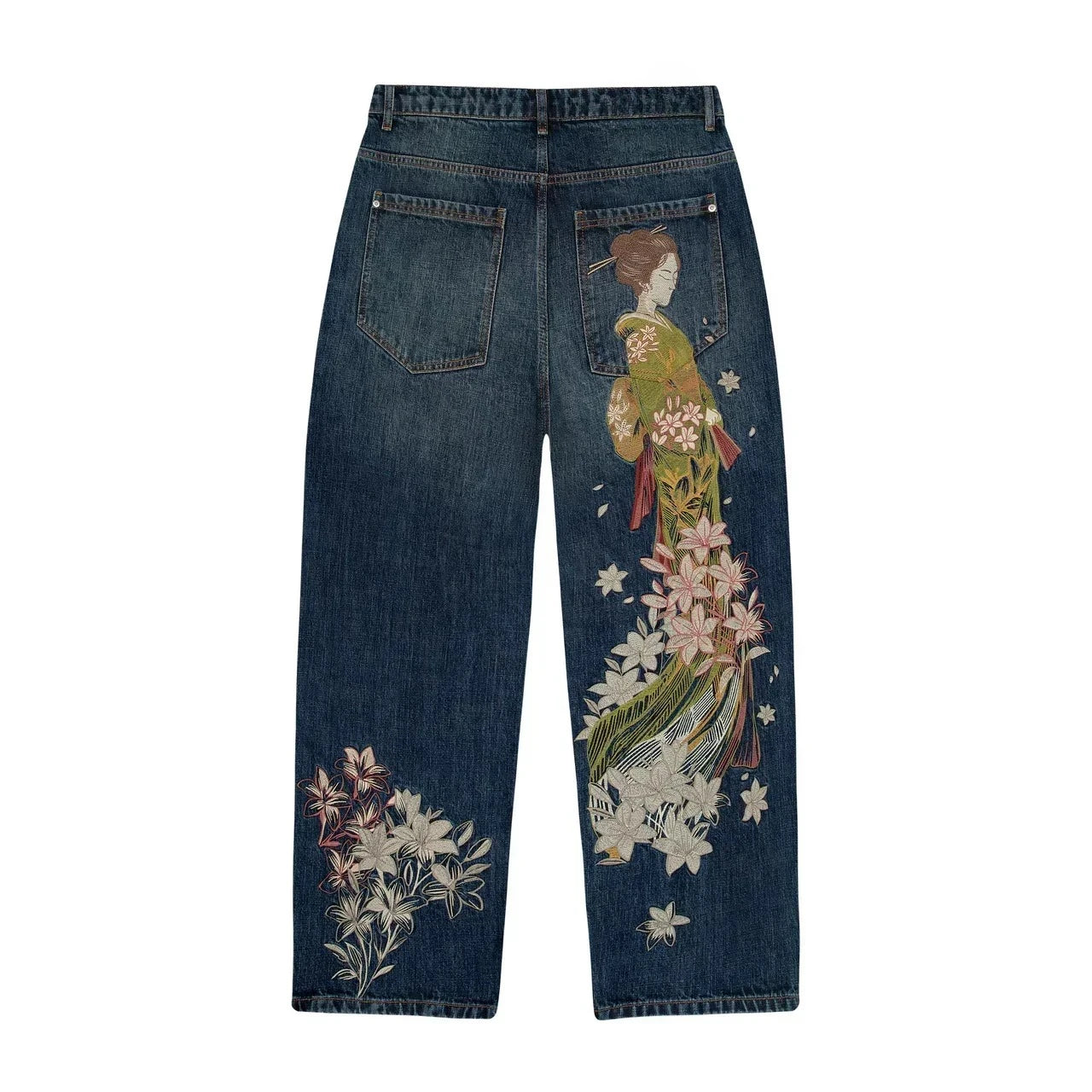Embroidered Baggy Jeans - Selvedge Denim Pants