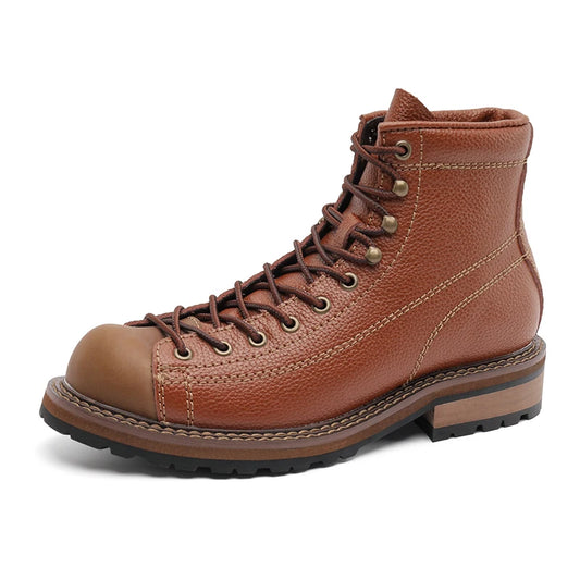 Men's Vintage Leather Boots - High Top Work Shoes - British Style
