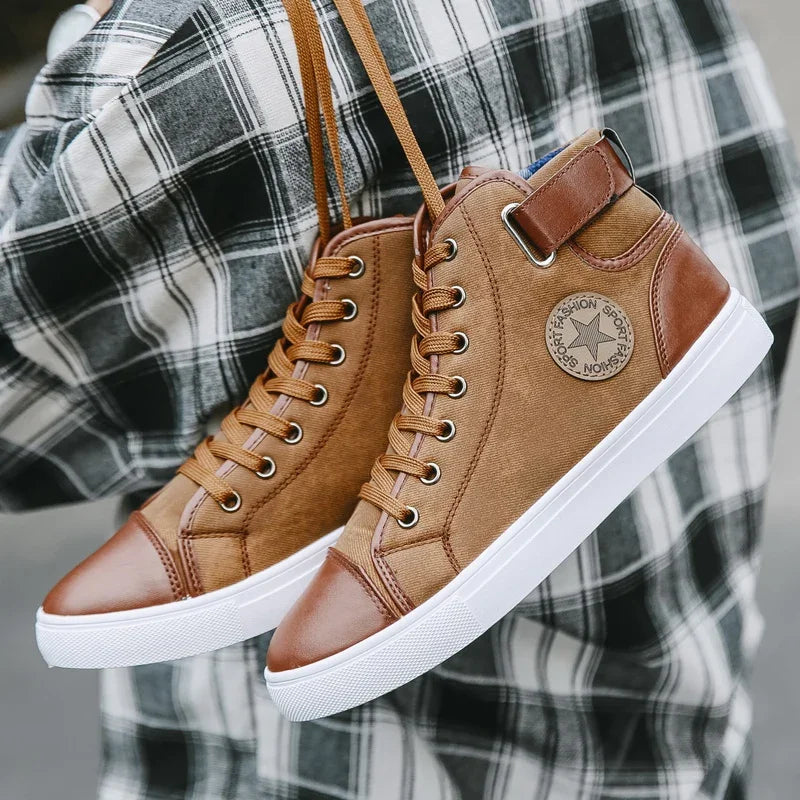 Men's High Top Premium Luxury Sneakers - Leather & Canvas