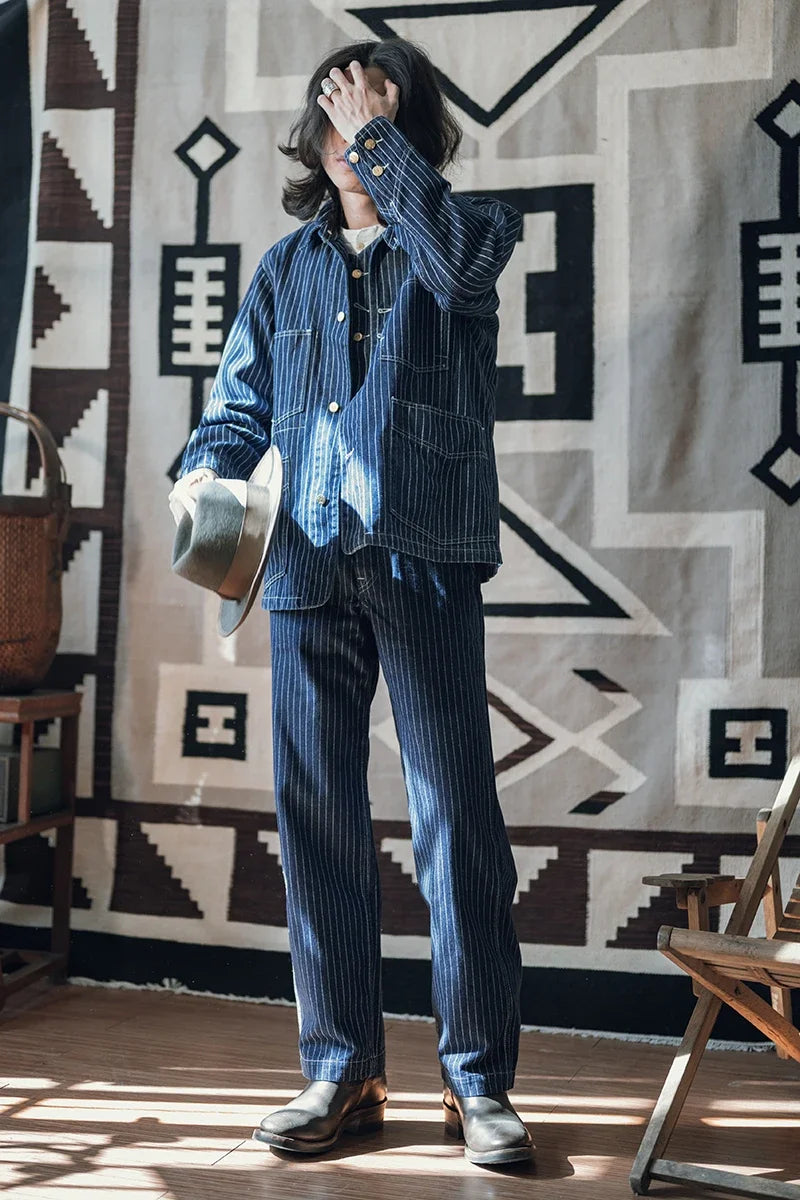 Non Stock 1930s Wabash Stripes Jacket Vintage Men's Workwear Railway Denim Coat