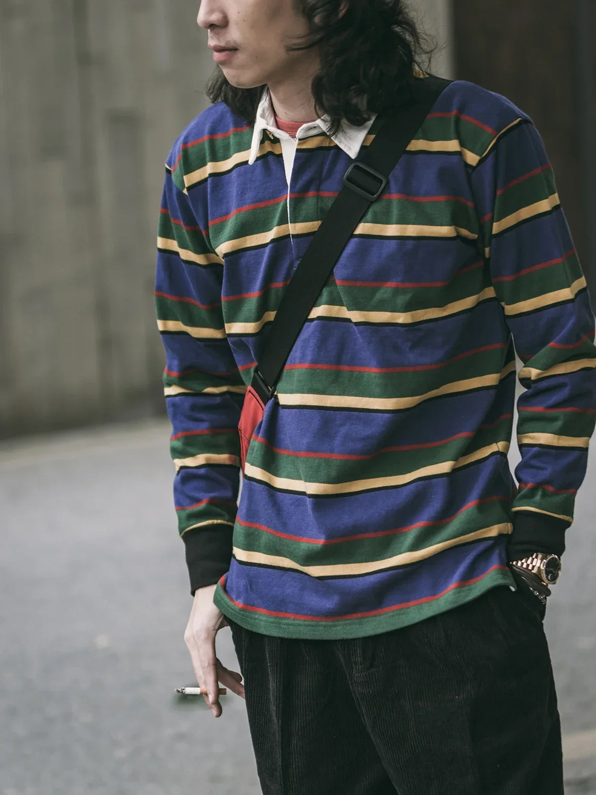 Ivy League Striped Long Sleeve Rugby Polo Shirt