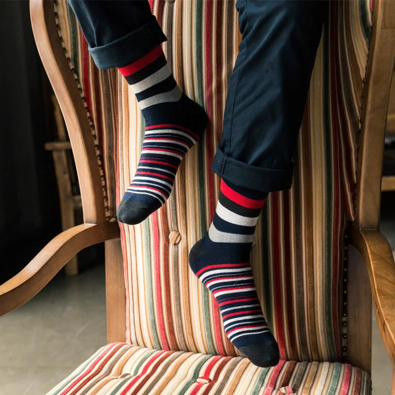 5 Pairs Men's Striped Cotton Socks
