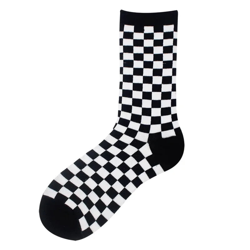 Black White Checkerboard Pattern Mid Tube Socks