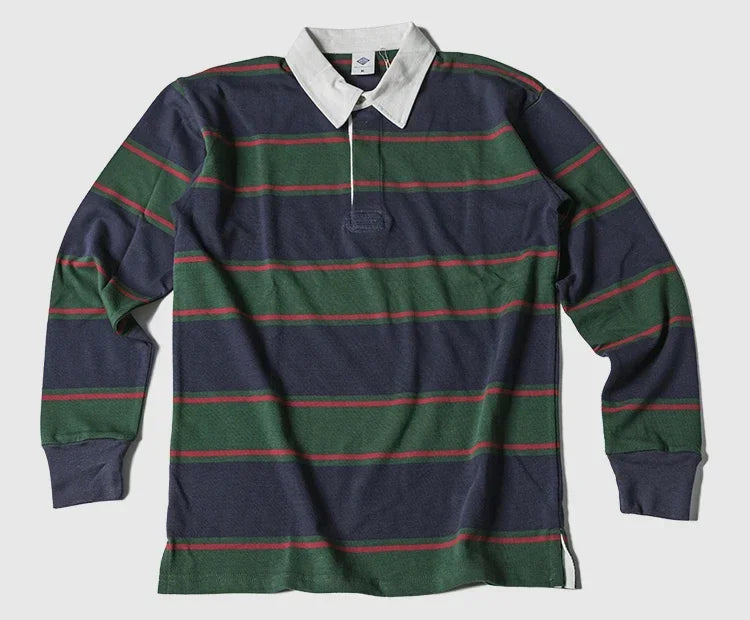 Ivy League Striped Long Sleeve Rugby Polo Shirt
