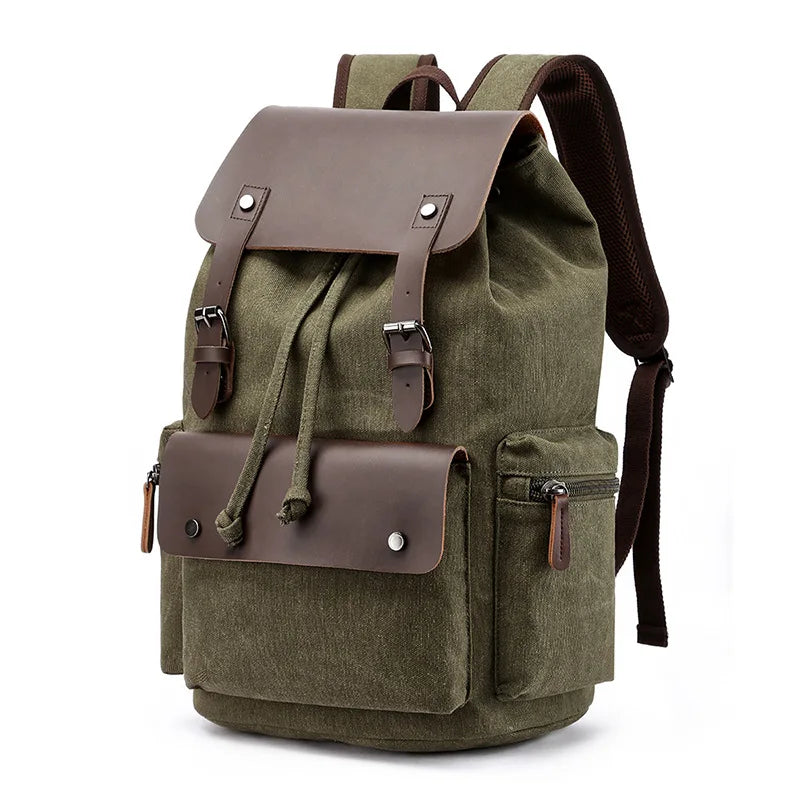 Vintage Canvas Laptop Backpack For Men 15.6 Inch Travel School Bag