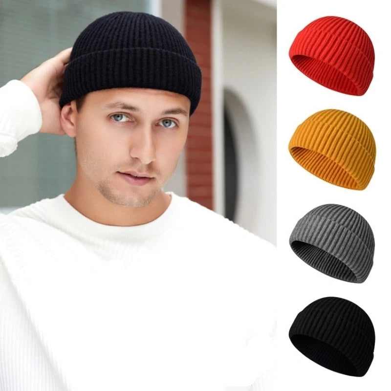 Knitted Wool Hat - Simple Warm Skullies Beanies - Solid Beanie Cap - Trendy Style