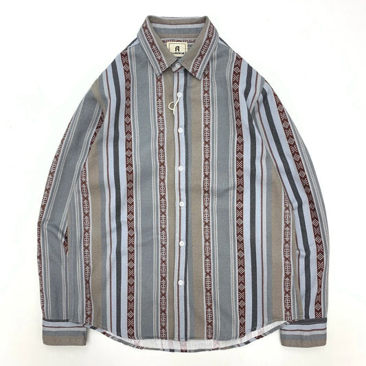 Retro Japanese Long Sleeve Ethnic Pattern Striped Shirt